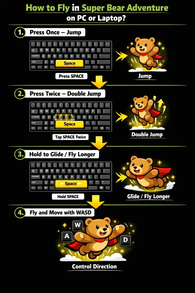 How to Fly in Super Bear Adventure on Mobile and PC (Complete Guide) 2 Steps to fly in super bear adventure on PC or laptop