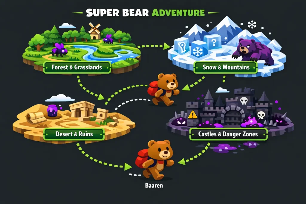 Super Bear Adventure Story Explained (Full Game Lore) 2 Exploring the Different Worlds